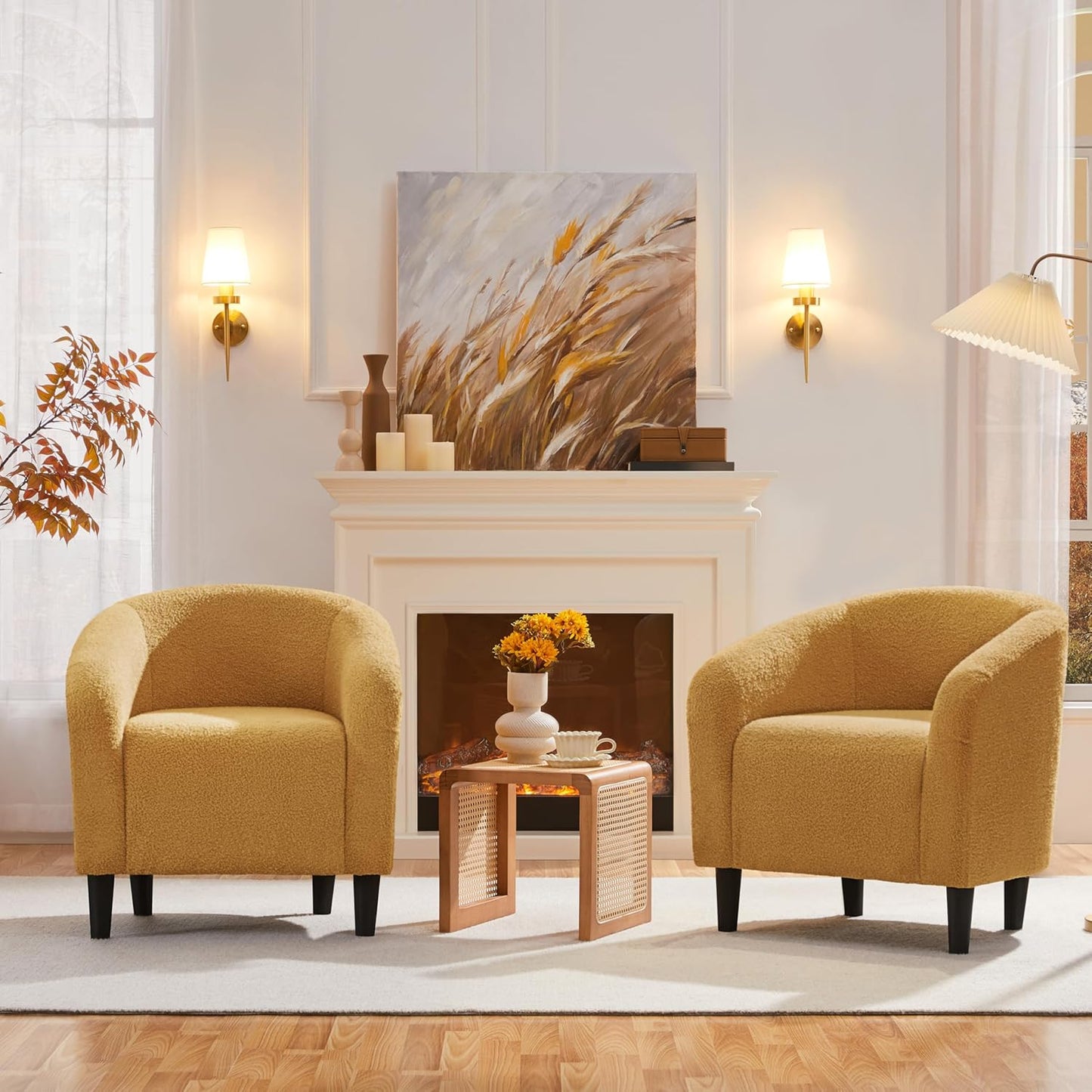 Yaheetech Accent Barrel Chair Boucle Fabric Club Chair