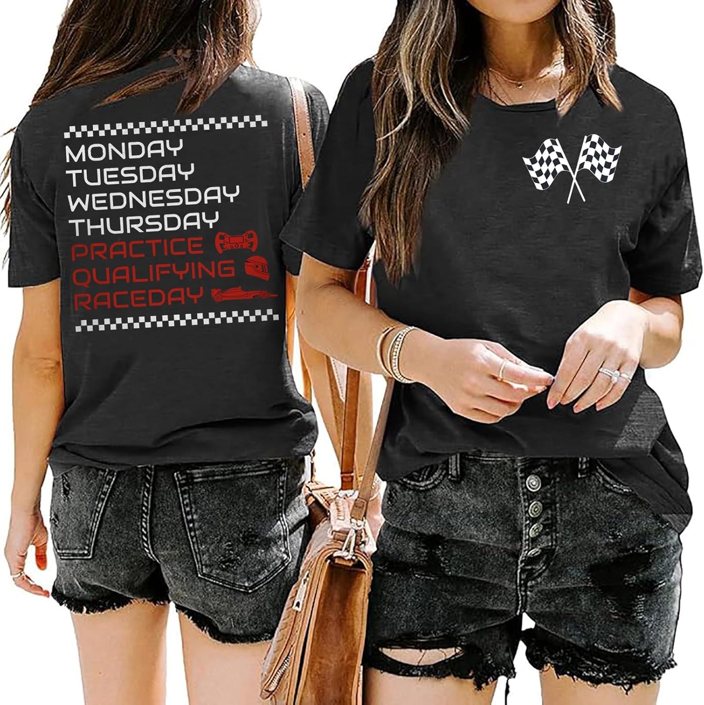 Racing Cars Shirts for Women Checkered Flag Print T-Shirt