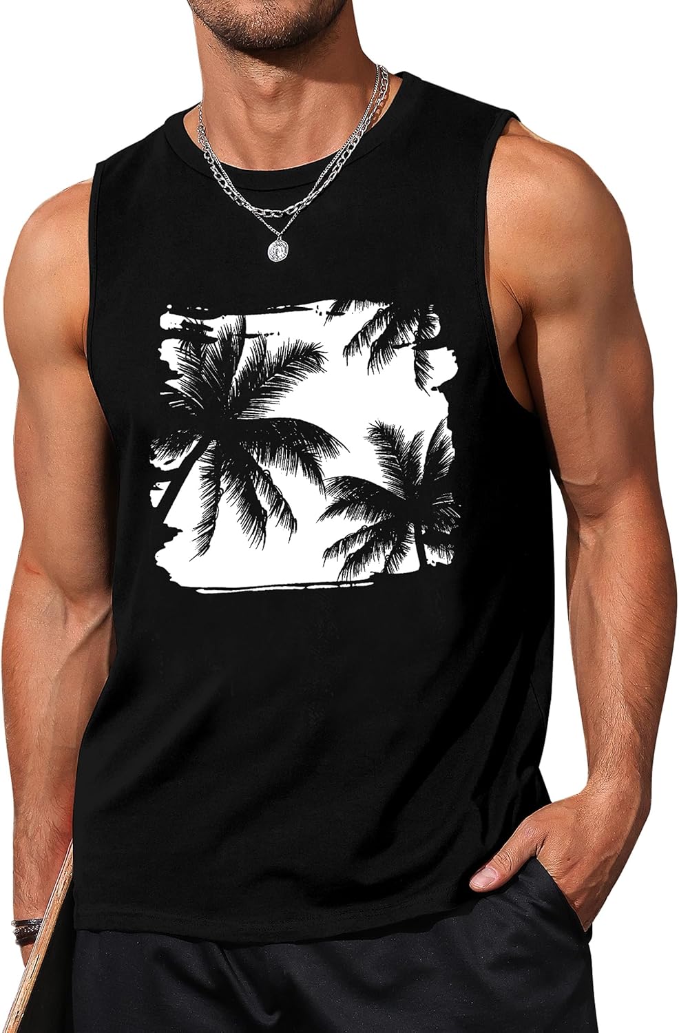 Mens Tank Tops Beach Summer Sleeveless Shirts Graphic Palm Tree Vacation