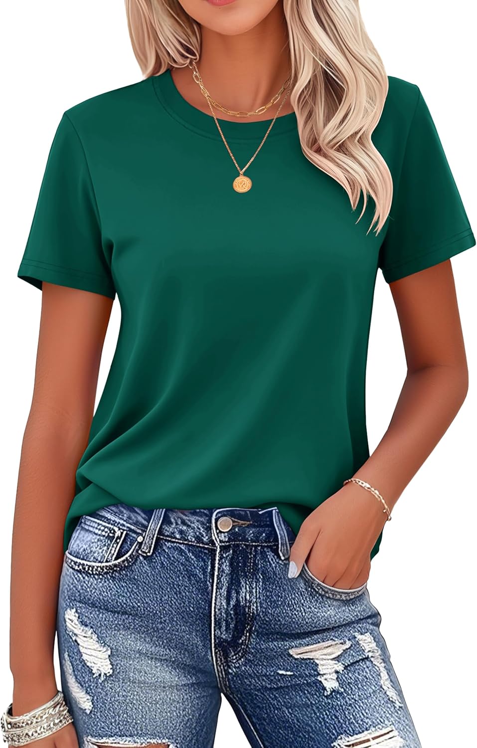 Women's Cotton T-Shirts Short-Sleeve Shirts Crew-Neck Tops