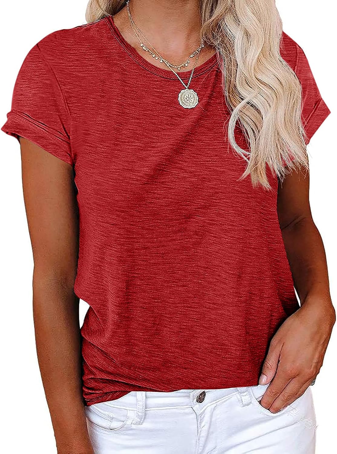 Women's Short Sleeve Shirts Crewneck Loose Casual Summer Basic Tees Tops