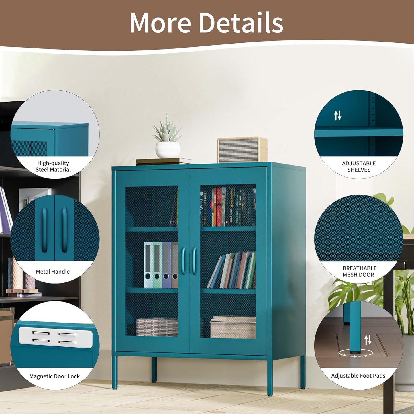 2 Door Storage Sideboard Metal Storage Cabinet with 2 Adjustable Shelf
