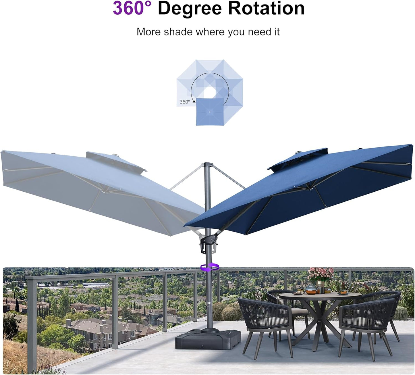12ft Patio Umbrella with Base Large Outdoor Square Umbrella