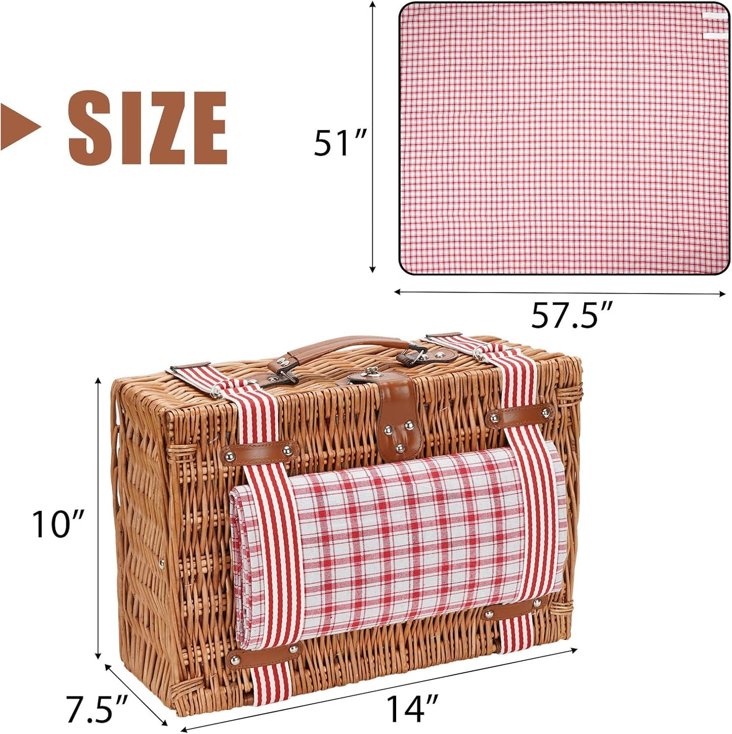 19Pcs Picnic Basket for 2 with Blanket