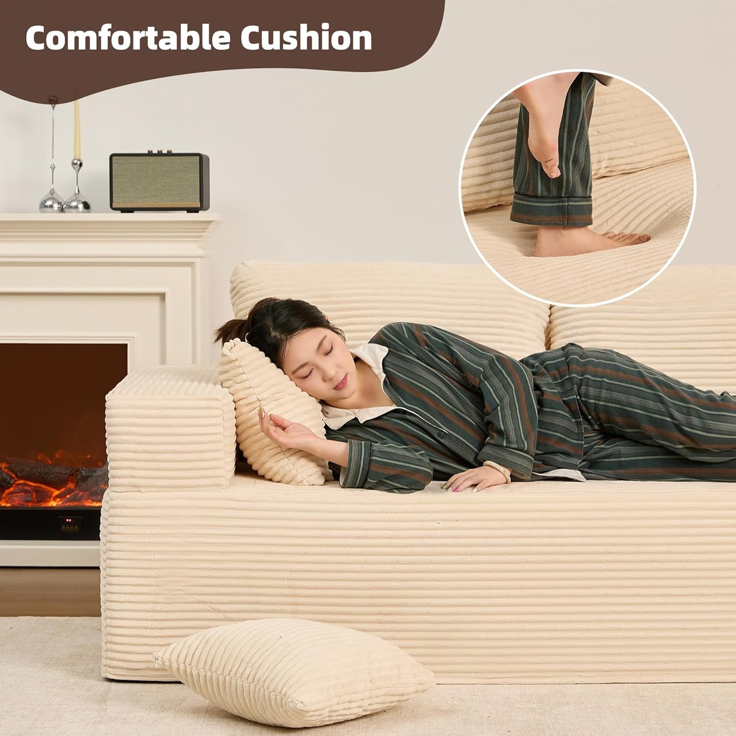 107" Boneless Couch with Deep Seat Cloud Sectional Couch for Living Room
