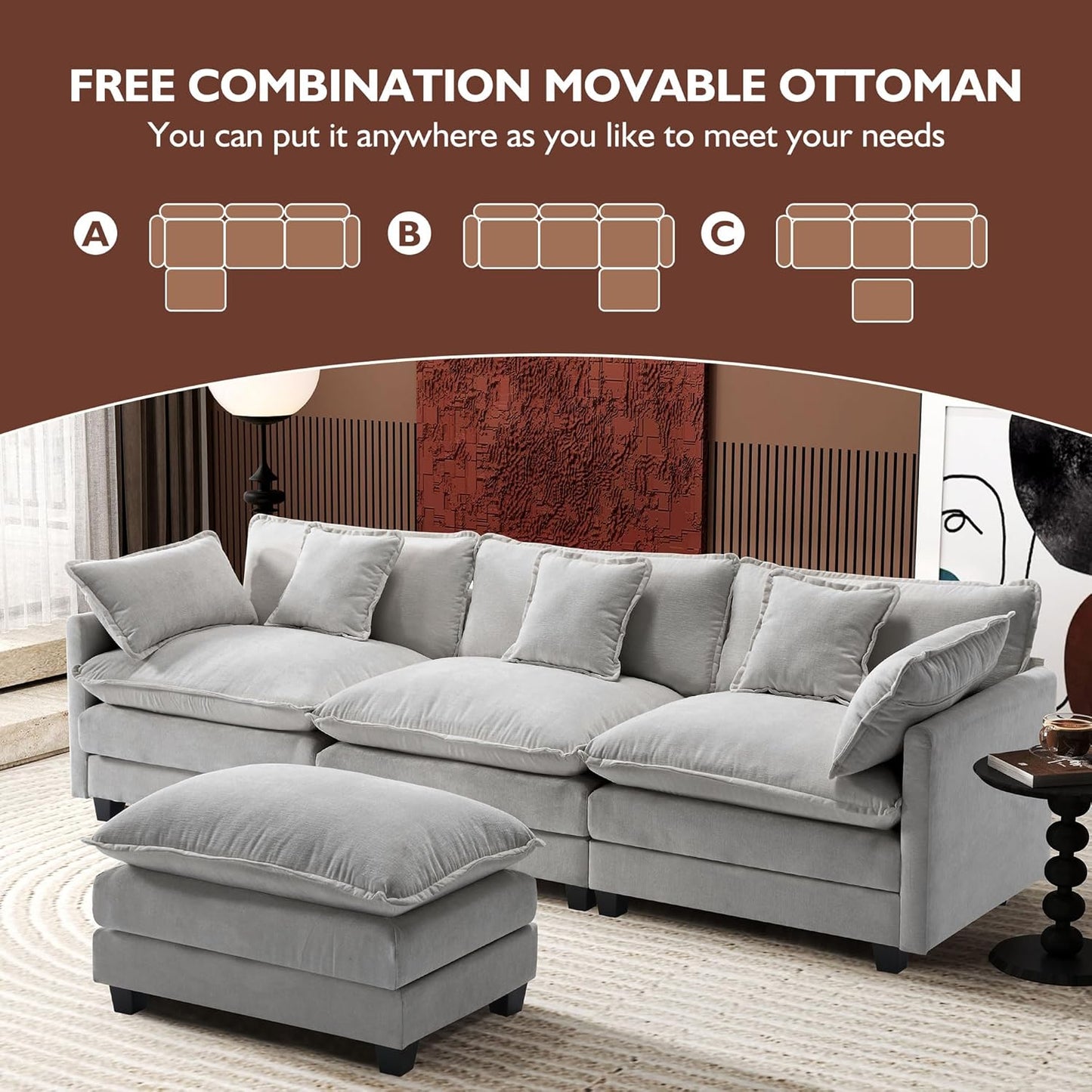 146" U-Shaped Modern Sofa Modular Sectional Cloud Couch