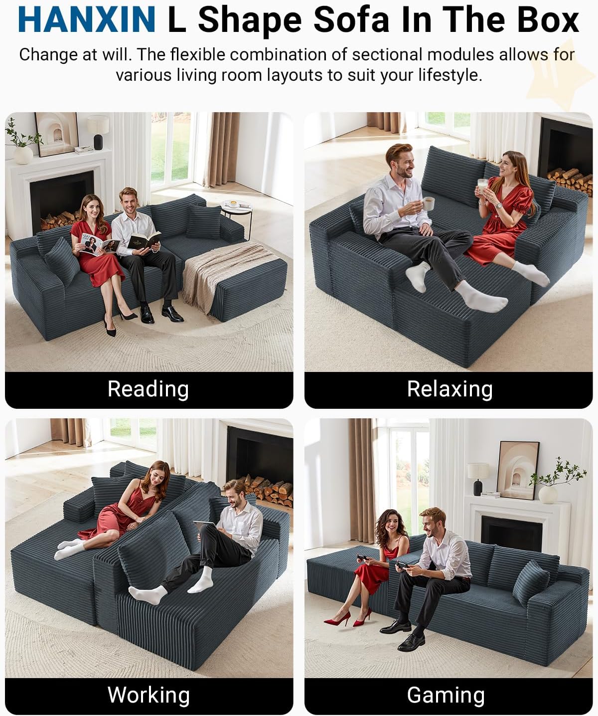 105 Inch Cloud Sectional Couch with Deep Seat