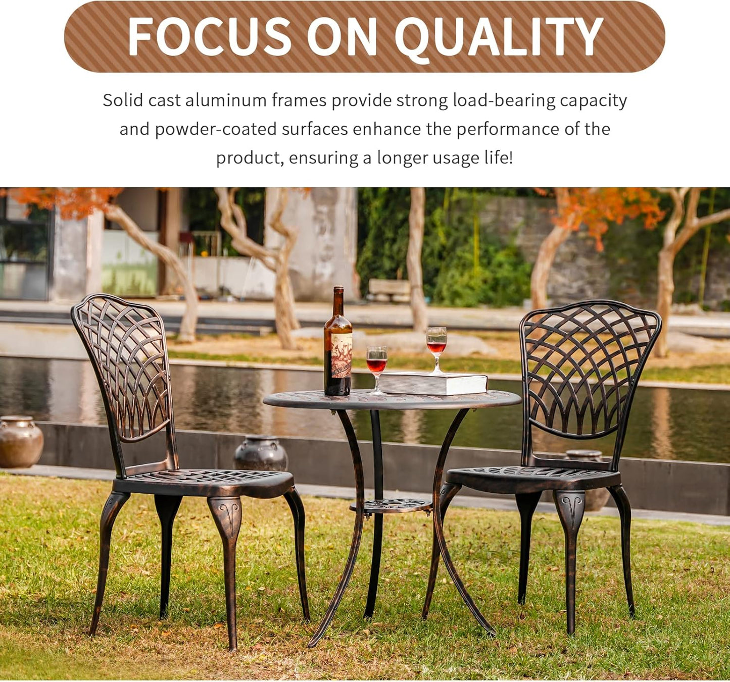 Patio Bistro Set 3 Piece Outdoor Cast Aluminum Outdoor Bistro Table