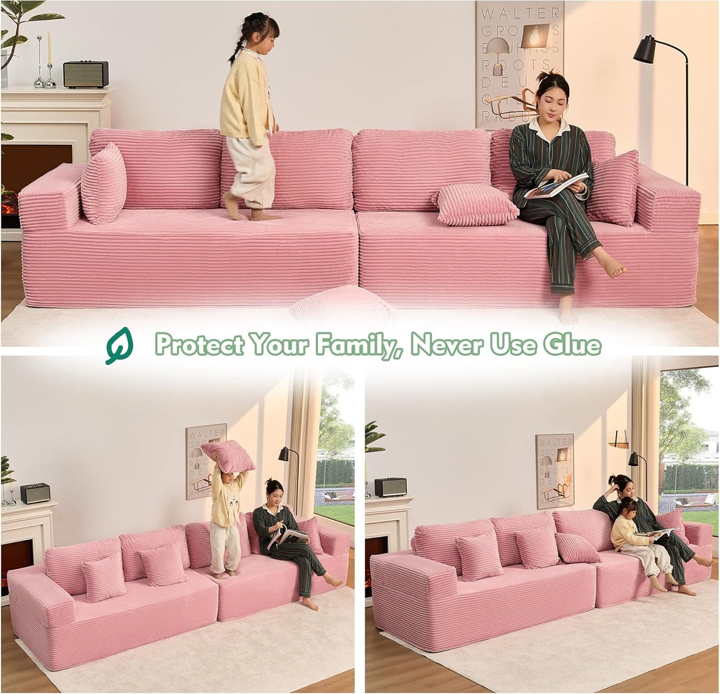 107" Boneless Couch with Deep Seat Cloud Sectional Couch for Living Room
