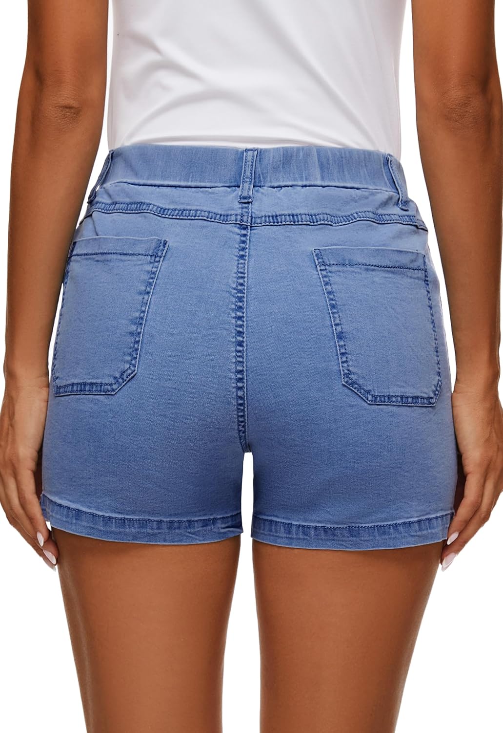 Womens Jean Shorts High Waisted Summer Cotton Elastic Waist Denim Shorts with Pockets