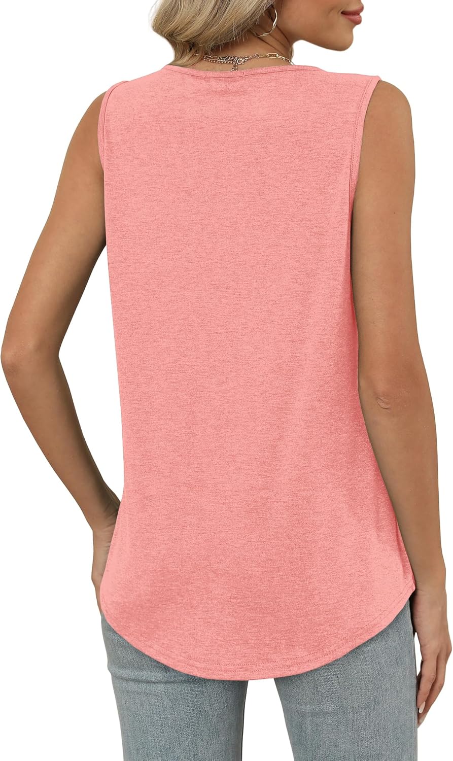Womens V Neck Tank Top Loose Fit Sleeveless Summer Shirt Ruched Tees and Tanks with Curved Hem
