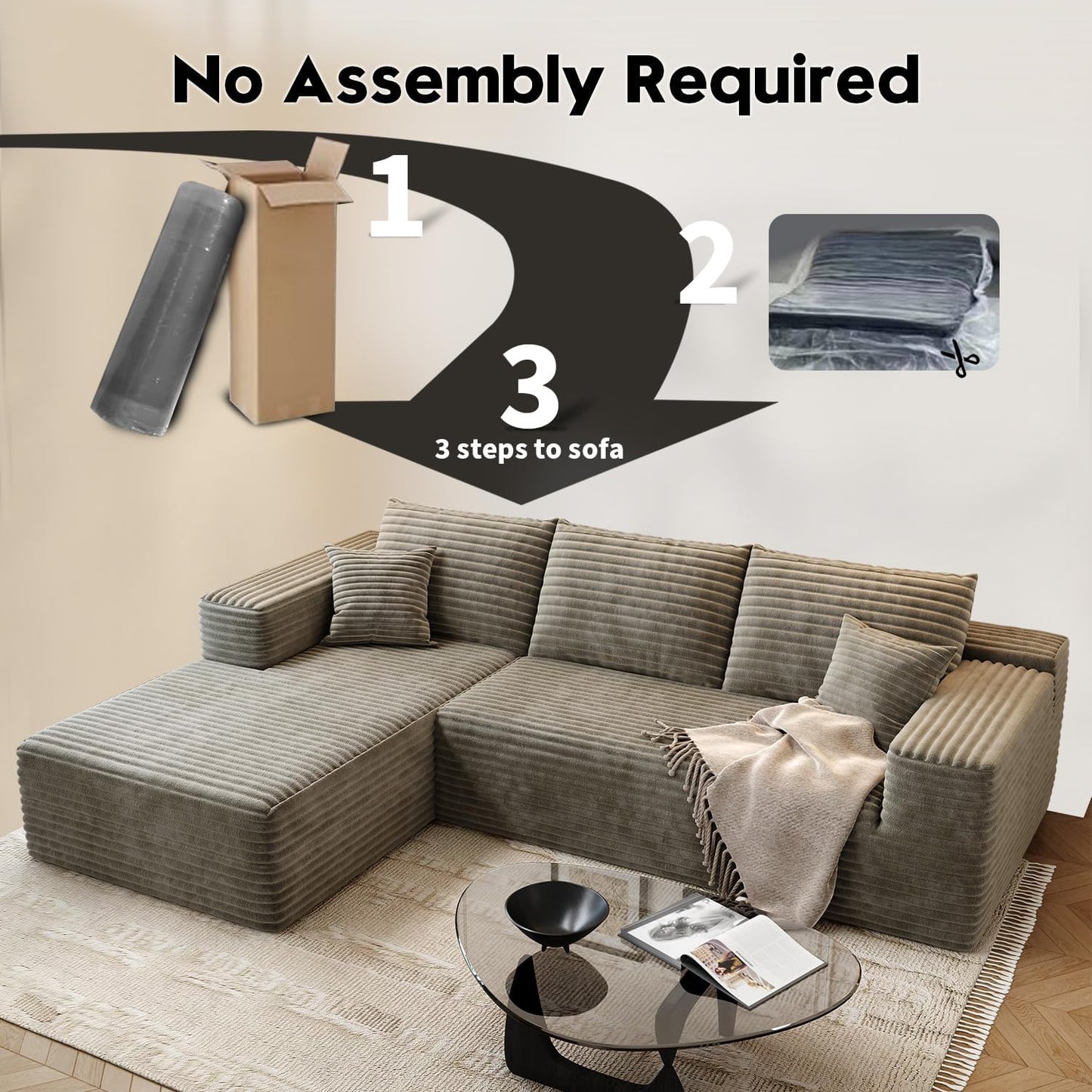 107.5" Cloud Modular Sectional Sofa with 1 Ottoman