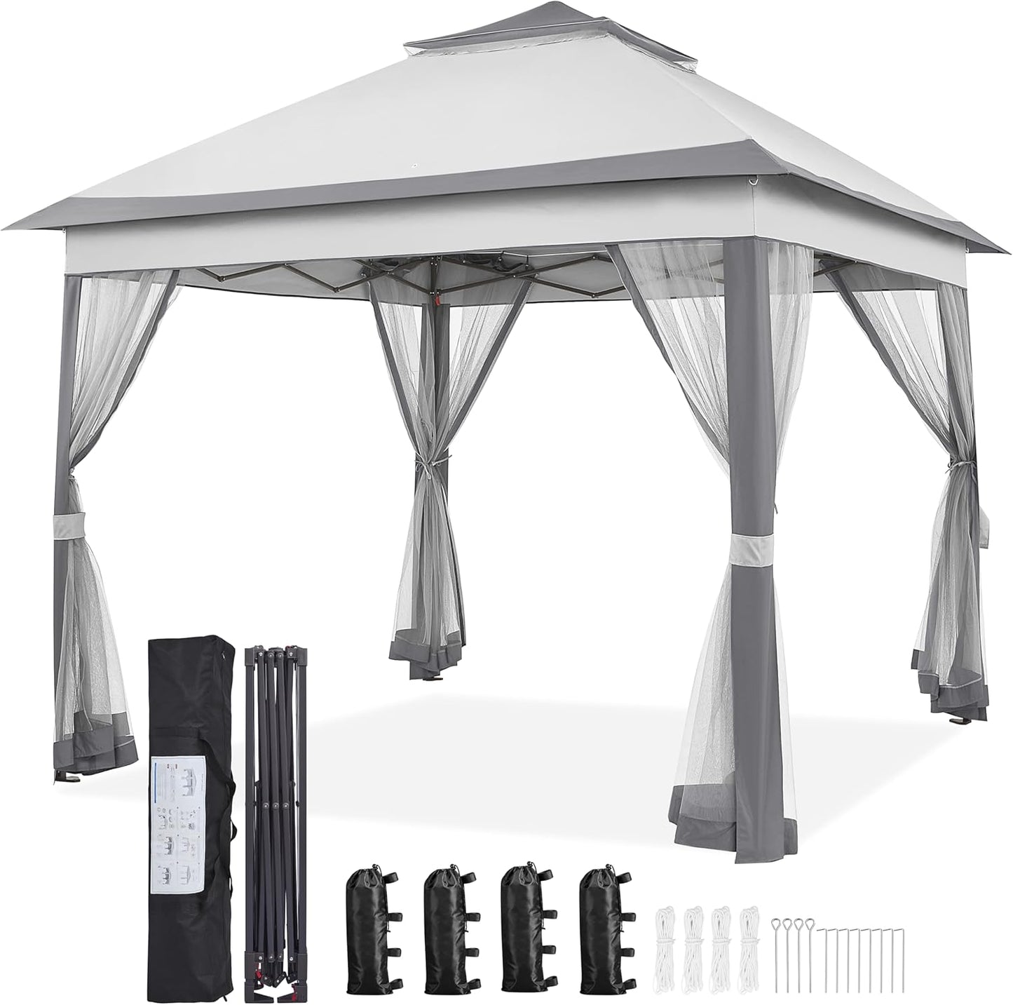 11x11 Pop Up Gazebo Canopy Tent with Mesh Netting and Sandbags