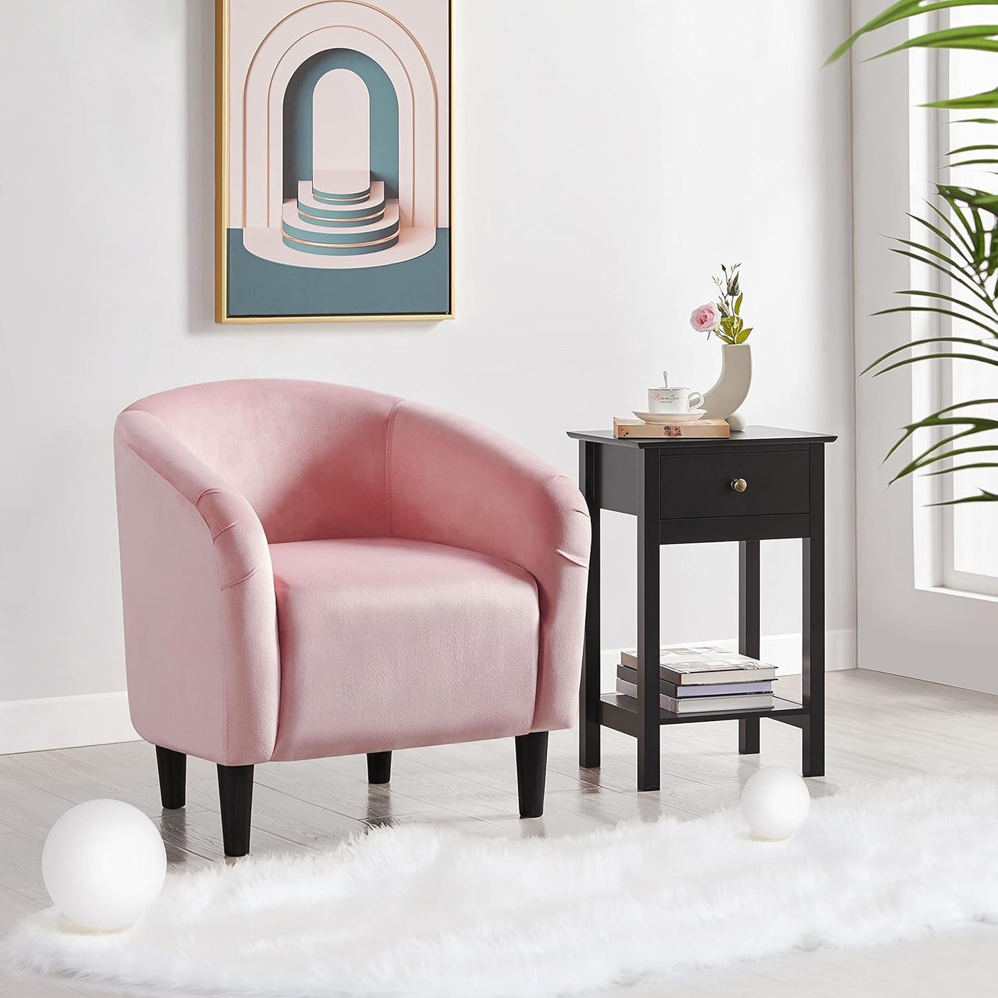 Yaheetech Accent Barrel Chair Boucle Fabric Club Chair