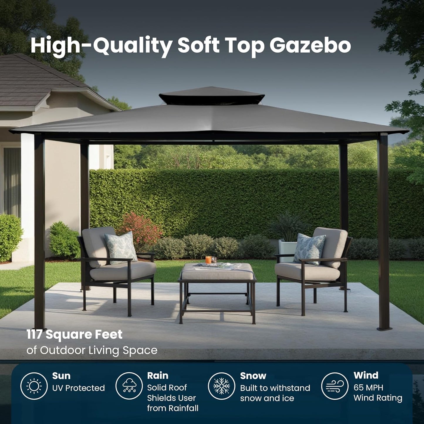 10' x 12' Outdoor Soft Top Gazebo Bronze Frame Grey Canopy
