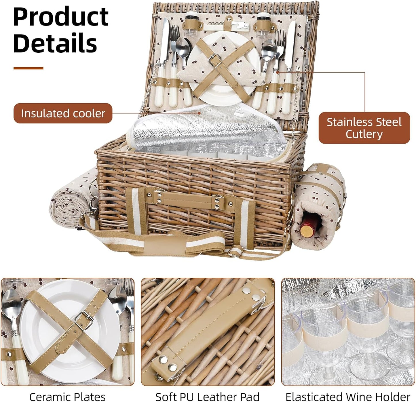 19Pcs Picnic Basket for 2 with Blanket