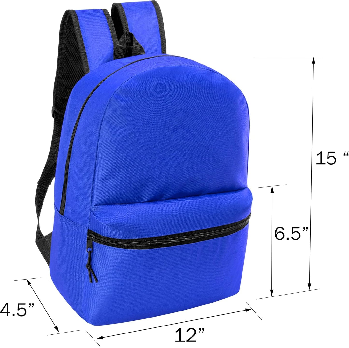 24 Pack 15 Inch Kids Backpacks in Bulk 12 Assorted Colors