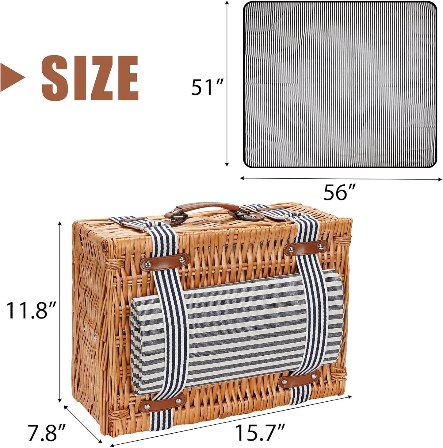 19Pcs Picnic Basket for 2 with Blanket