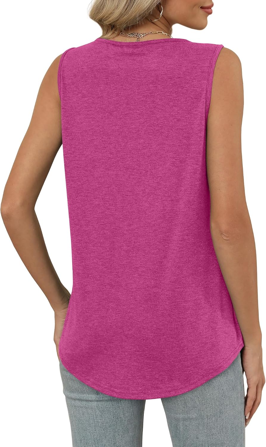 Womens V Neck Tank Top Loose Fit Sleeveless Summer Shirt Ruched Tees and Tanks with Curved Hem