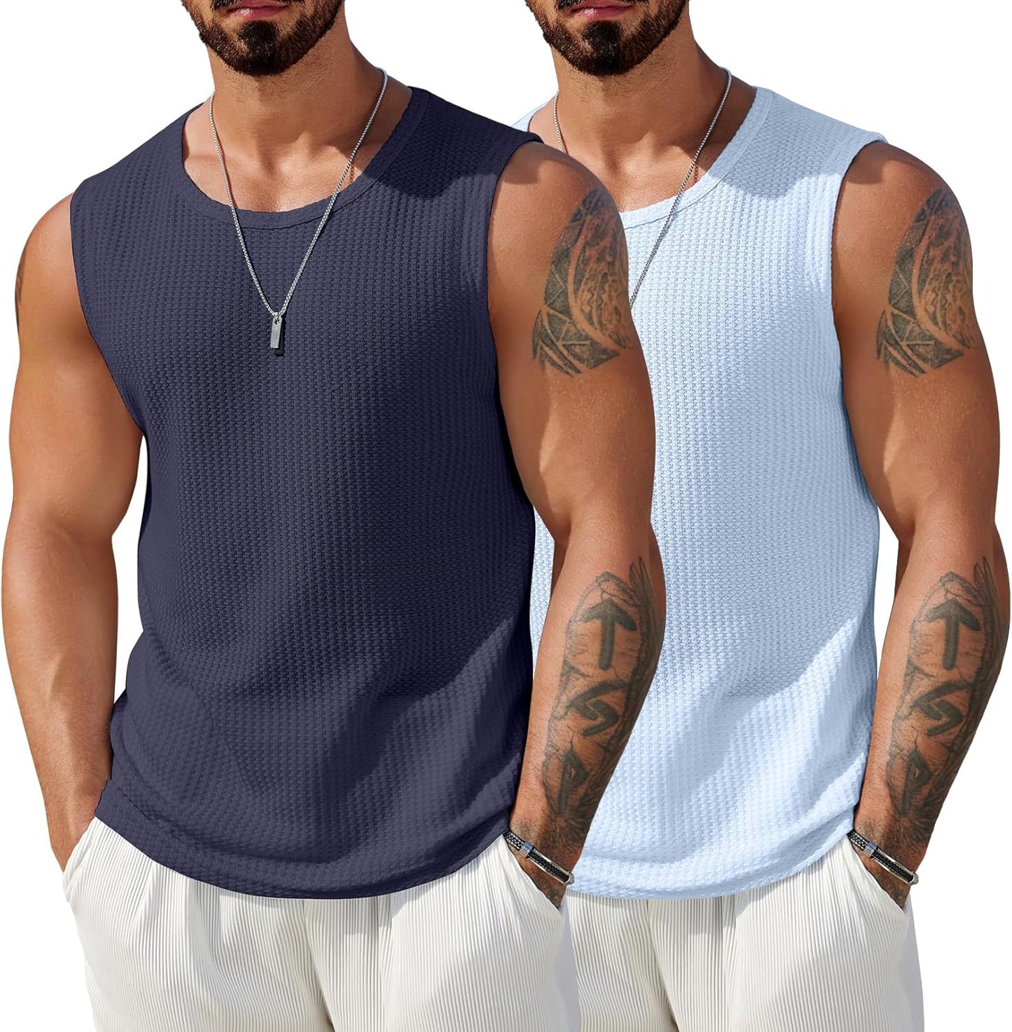 Mens Casual Tank Tops Waffle Knit Sleeveless Shirt Breathable Tank Shirts