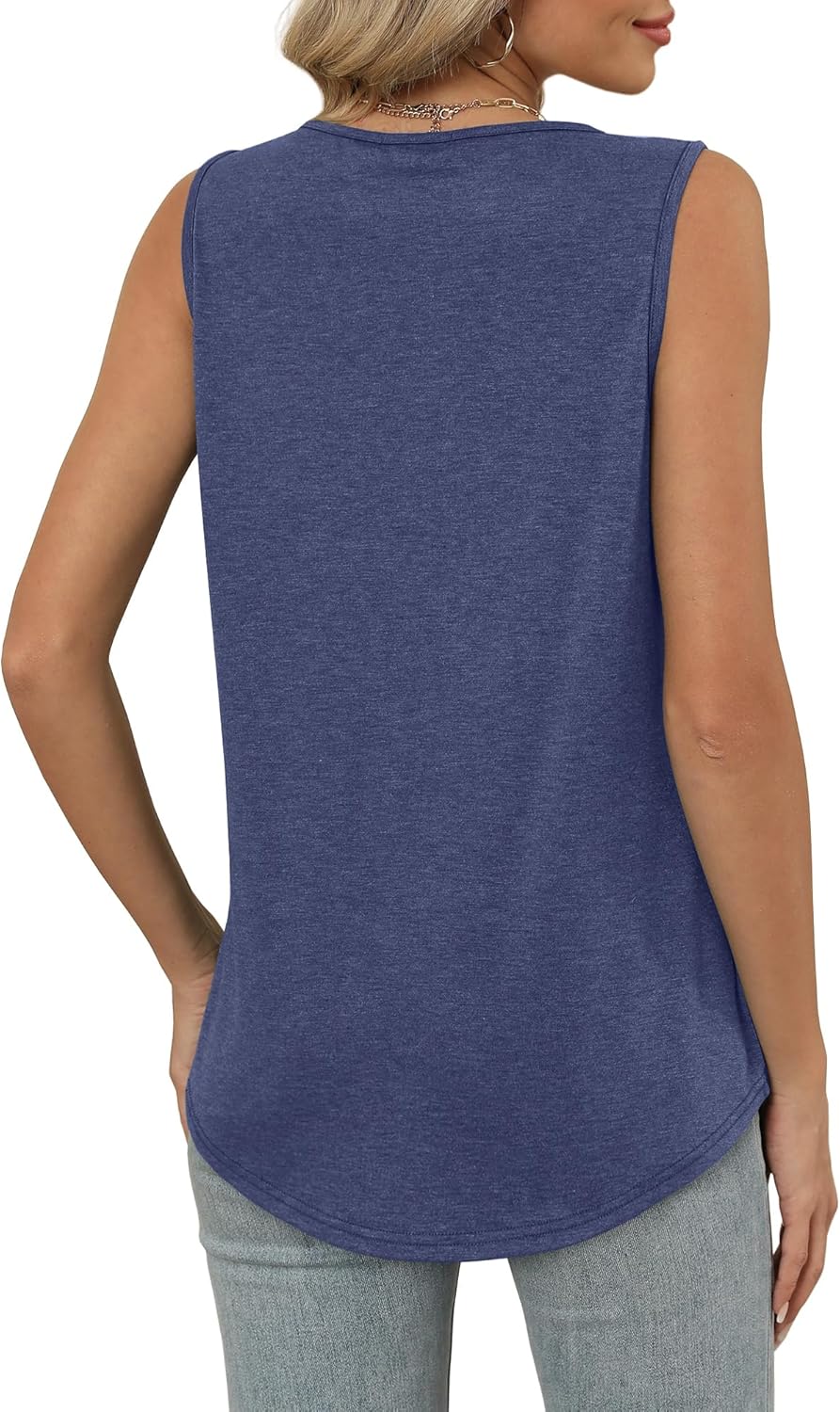 Womens V Neck Tank Top Loose Fit Sleeveless Summer Shirt Ruched Tees and Tanks with Curved Hem
