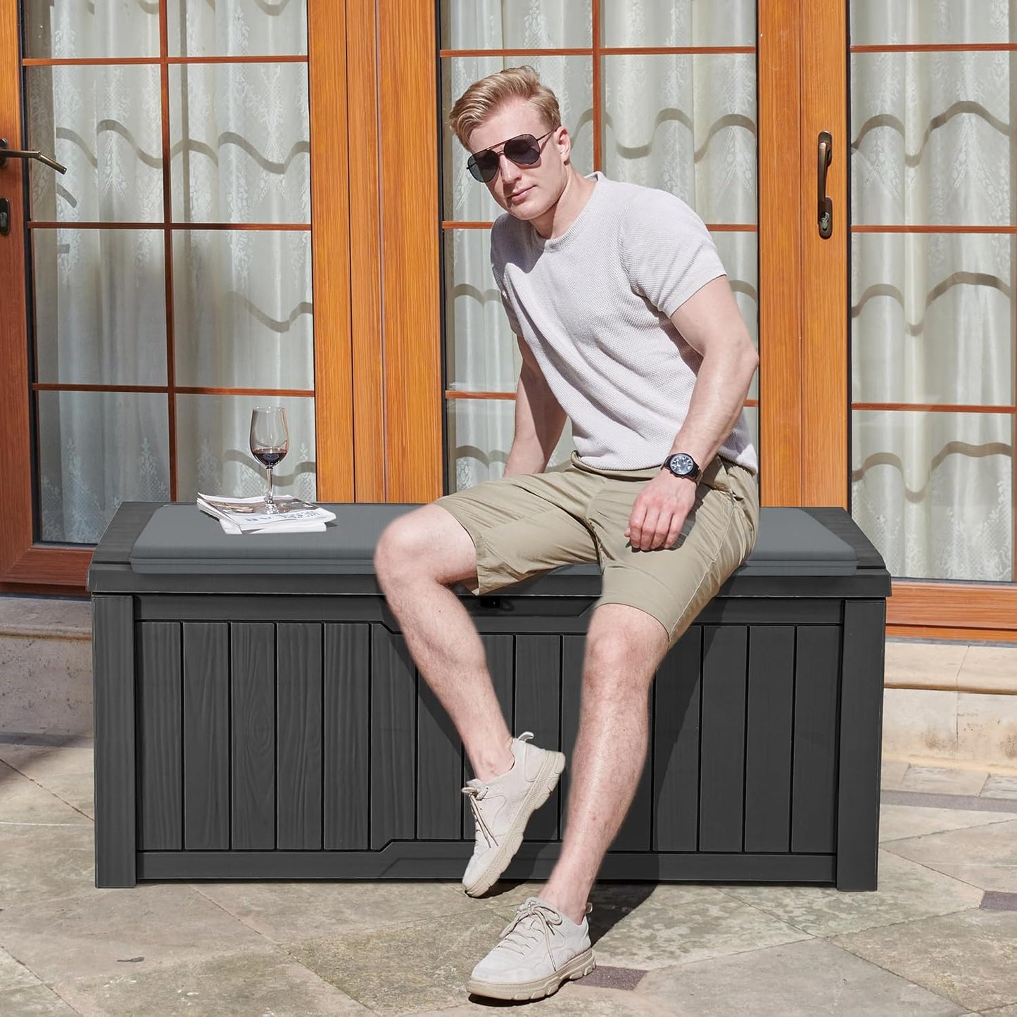 YITAHOME 120 Gallon Large Deck Box Upgraded Resin Outdoor Storage Boxes