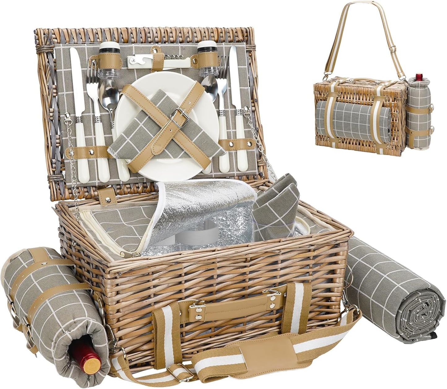 19Pcs Picnic Basket for 2 with Blanket