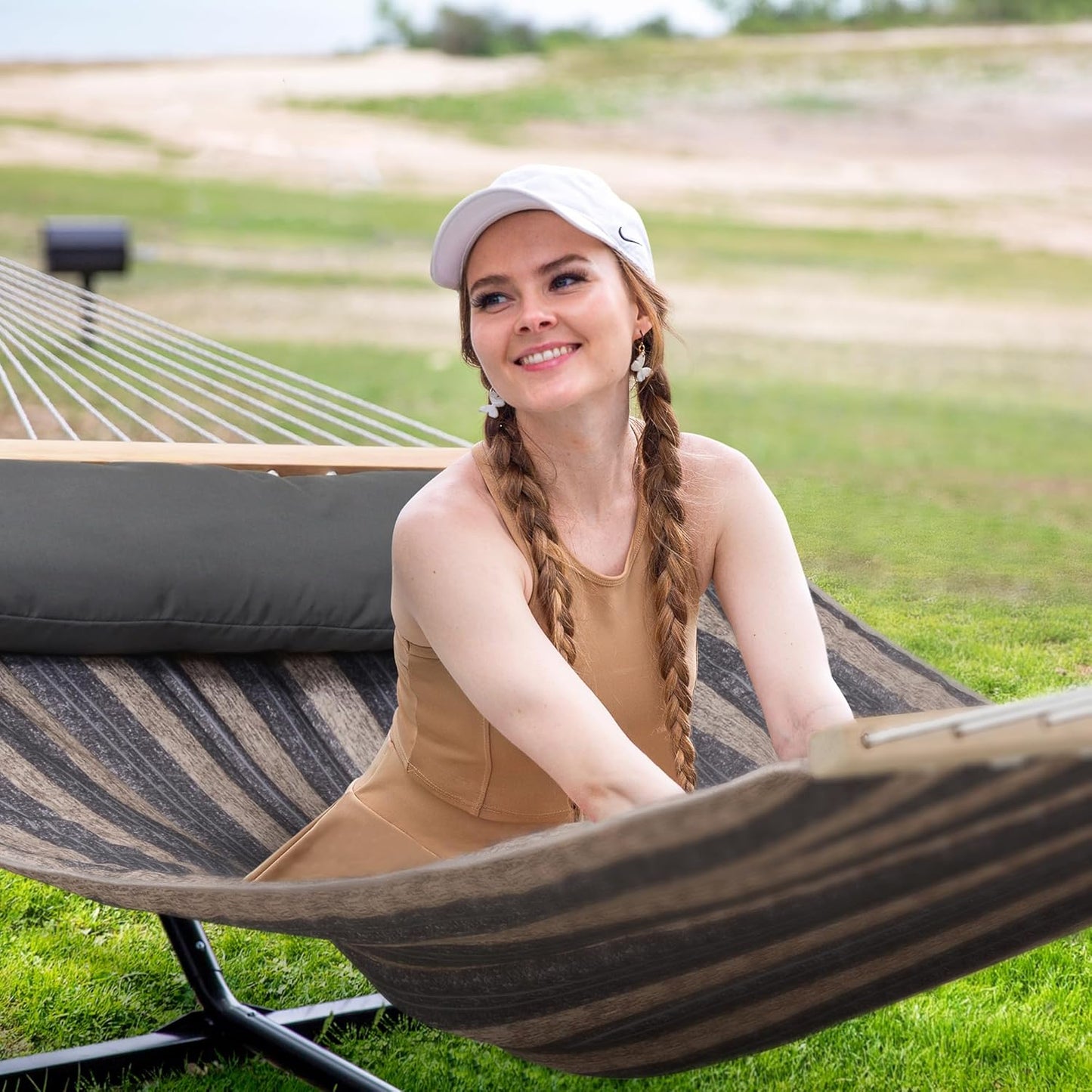 2 Person Hammock with Stand Heavy Duty Portable Dark Grey