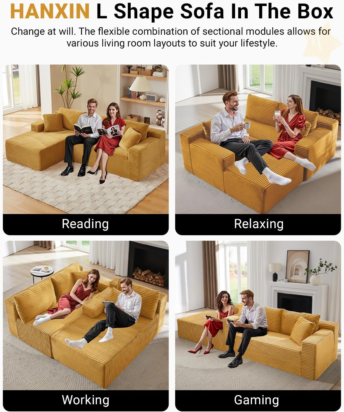105 Inch Cloud Sectional Couch with Deep Seat