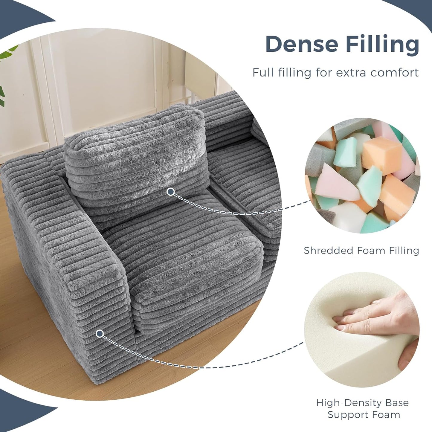 Plush Giant Bean Bag Sofa for Adults Floor Loveseat Chair with Armrests White