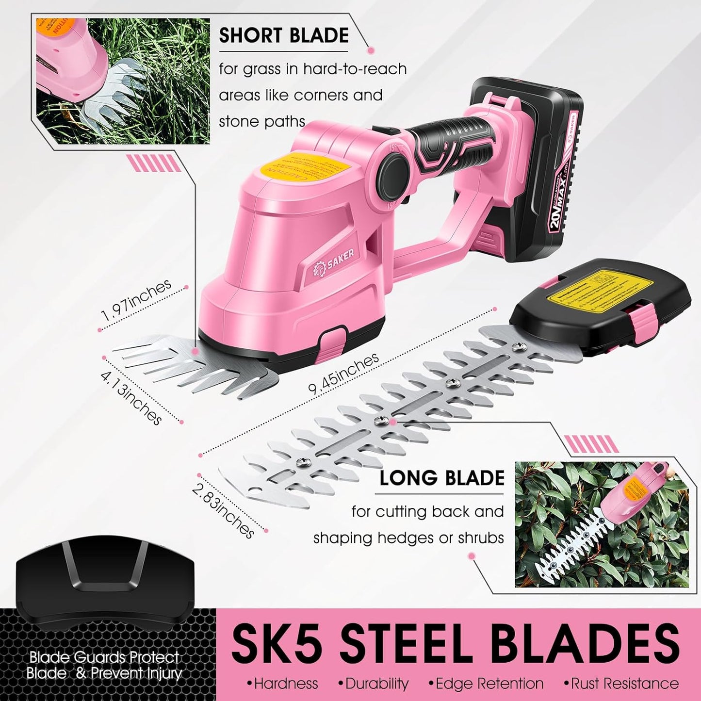Saker Cordless Hedge Trimmer Electric Shrub Trimmer Grass Shears Handheld Grass Cutter