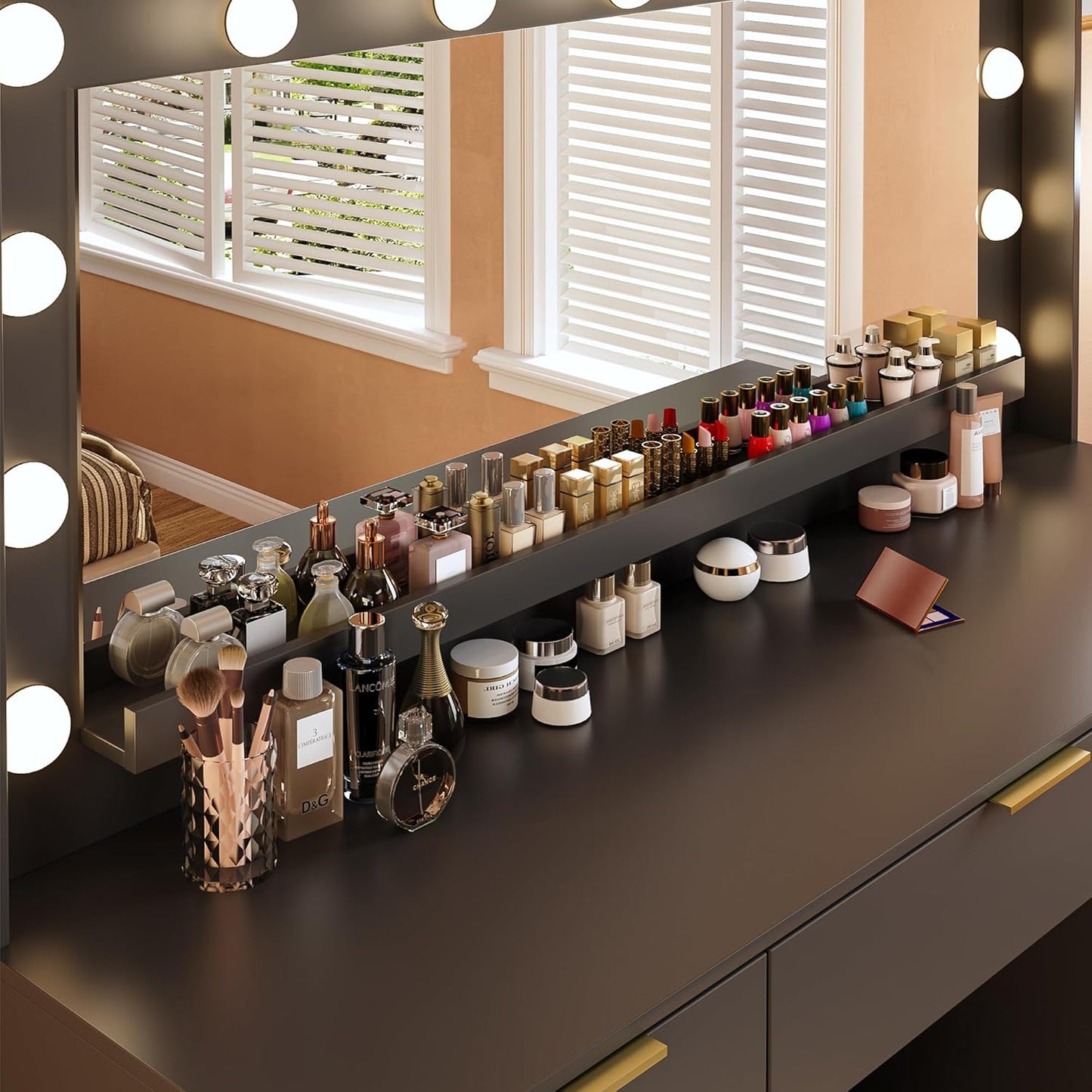 Vanity Desk with Mirror and Lights 39.3in Makeup Vanity with Large Mirror