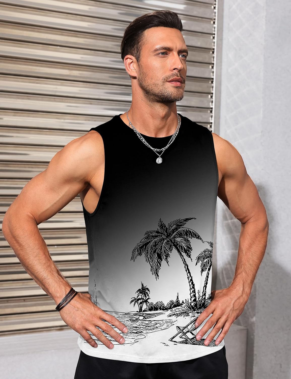 Mens Tank Tops Beach Summer Sleeveless Shirts Graphic Palm Tree Vacation
