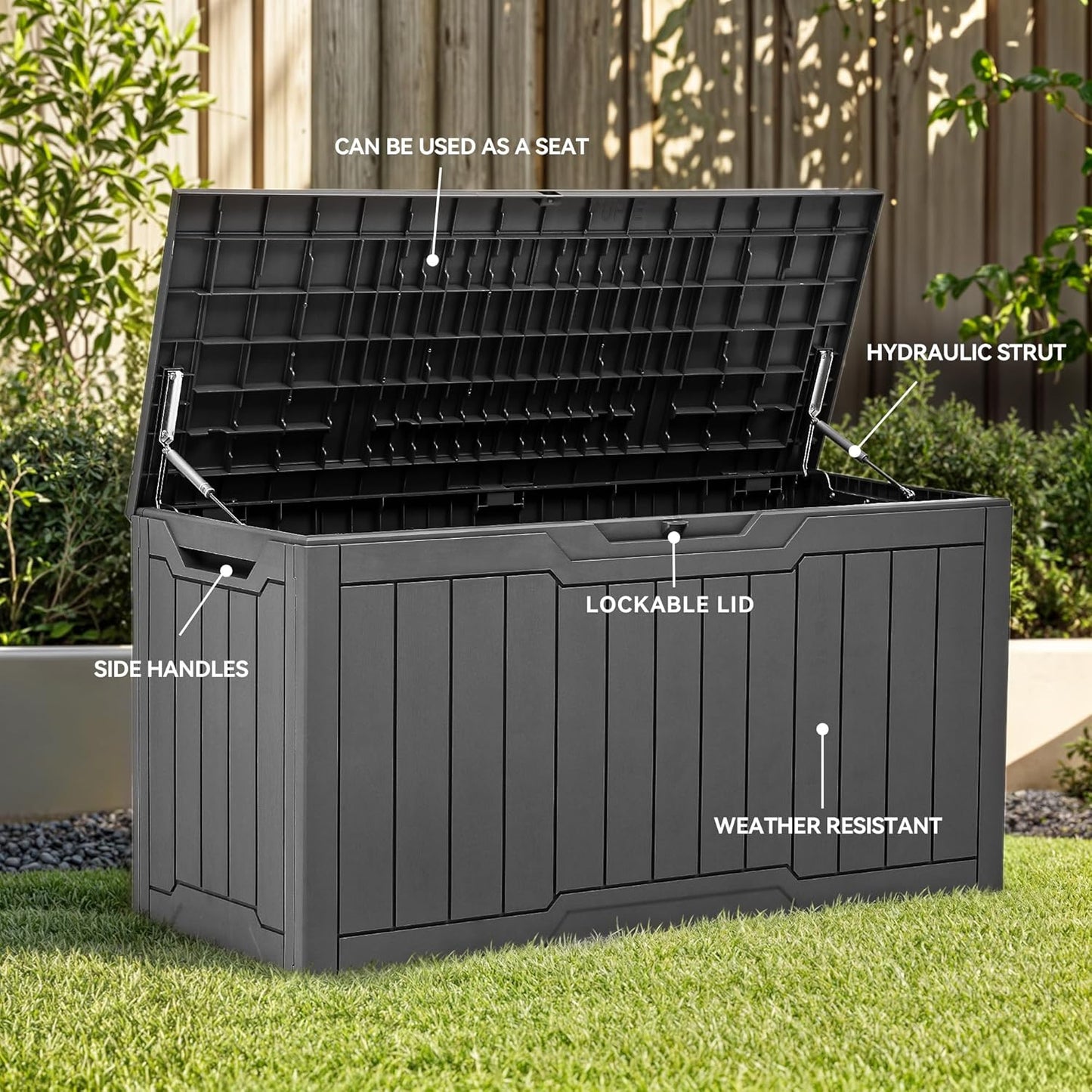 YITAHOME 120 Gallon Large Deck Box Upgraded Resin Outdoor Storage Boxes