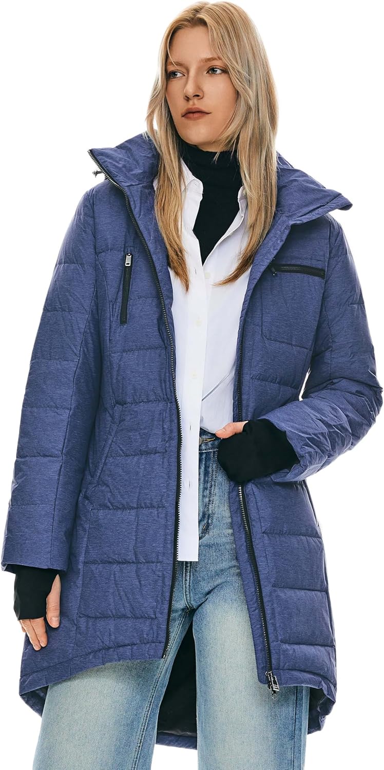 Womens Long Winter Down Jacket Hooded Quilted Puffer Coat Slim Fit Warm Outerwear