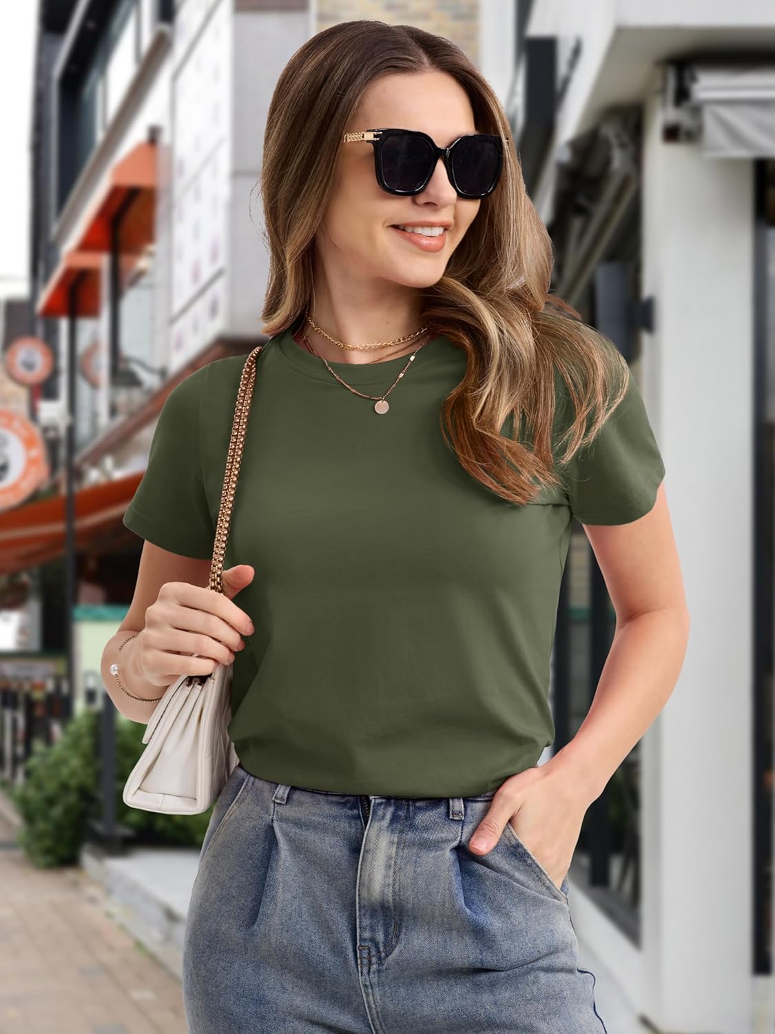 Women's Cotton T-Shirts Short-Sleeve Shirts Crew-Neck Tops
