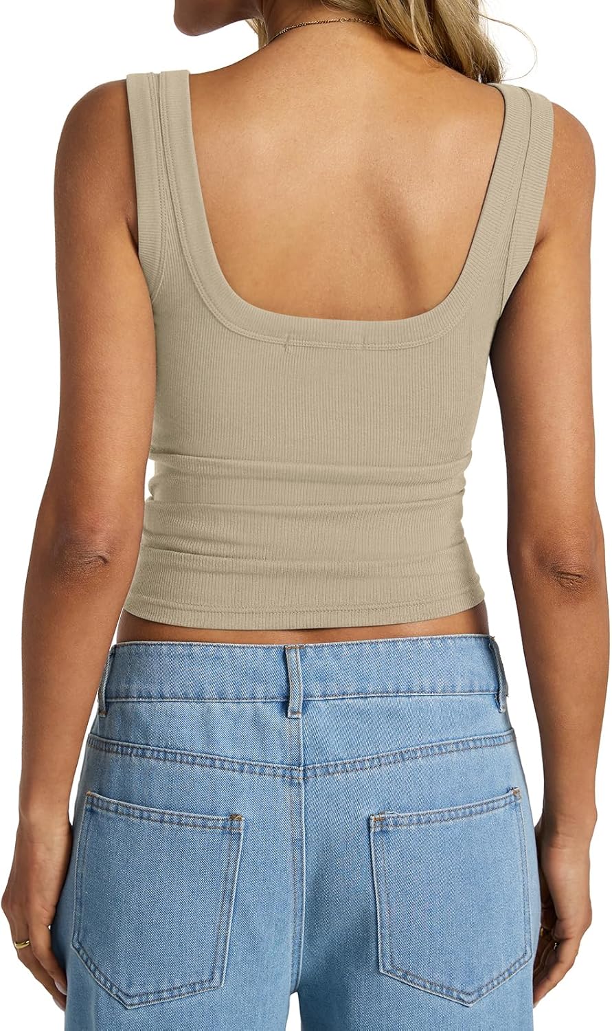 Womens Cotton Ribbed Square Neck Tank Tops