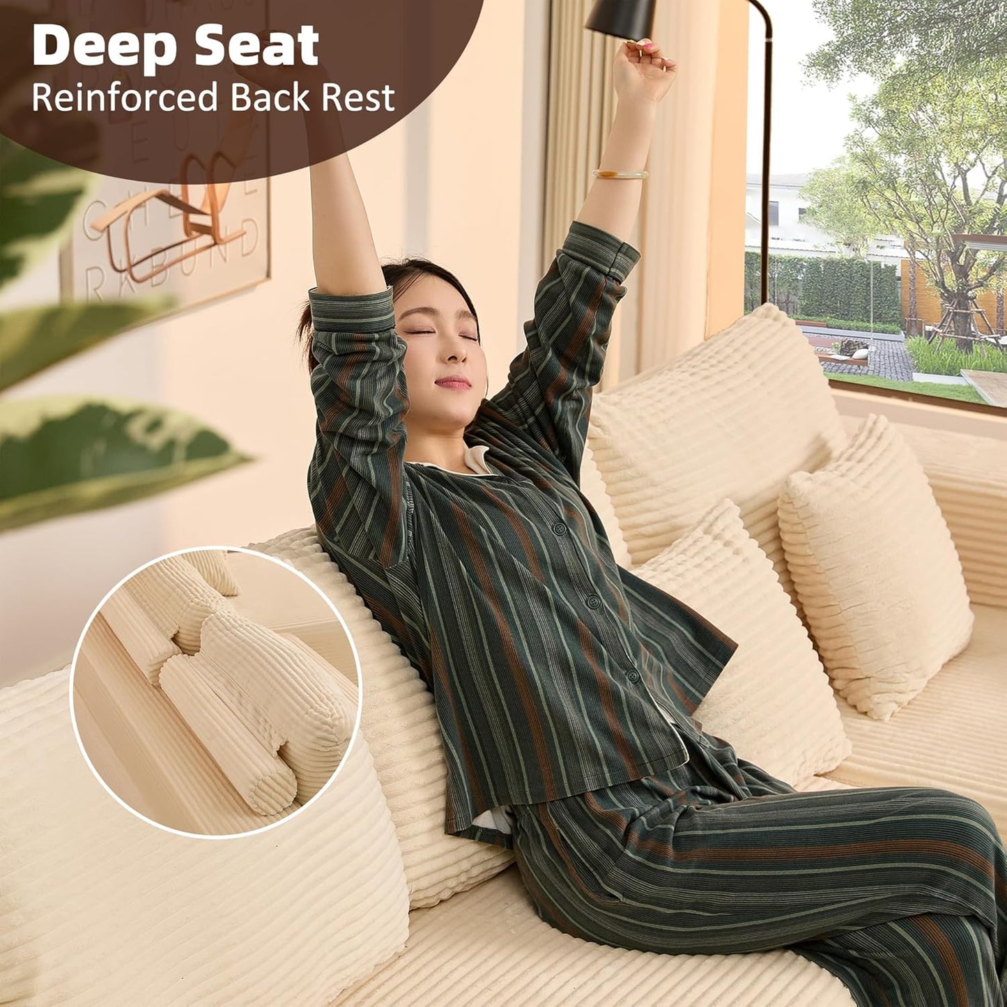107" Boneless Couch with Deep Seat Cloud Sectional Couch for Living Room