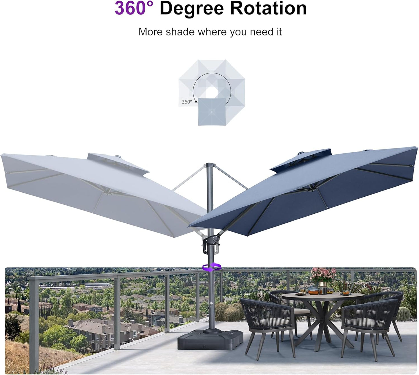 12ft Patio Umbrella with Base Large Outdoor Square Umbrella