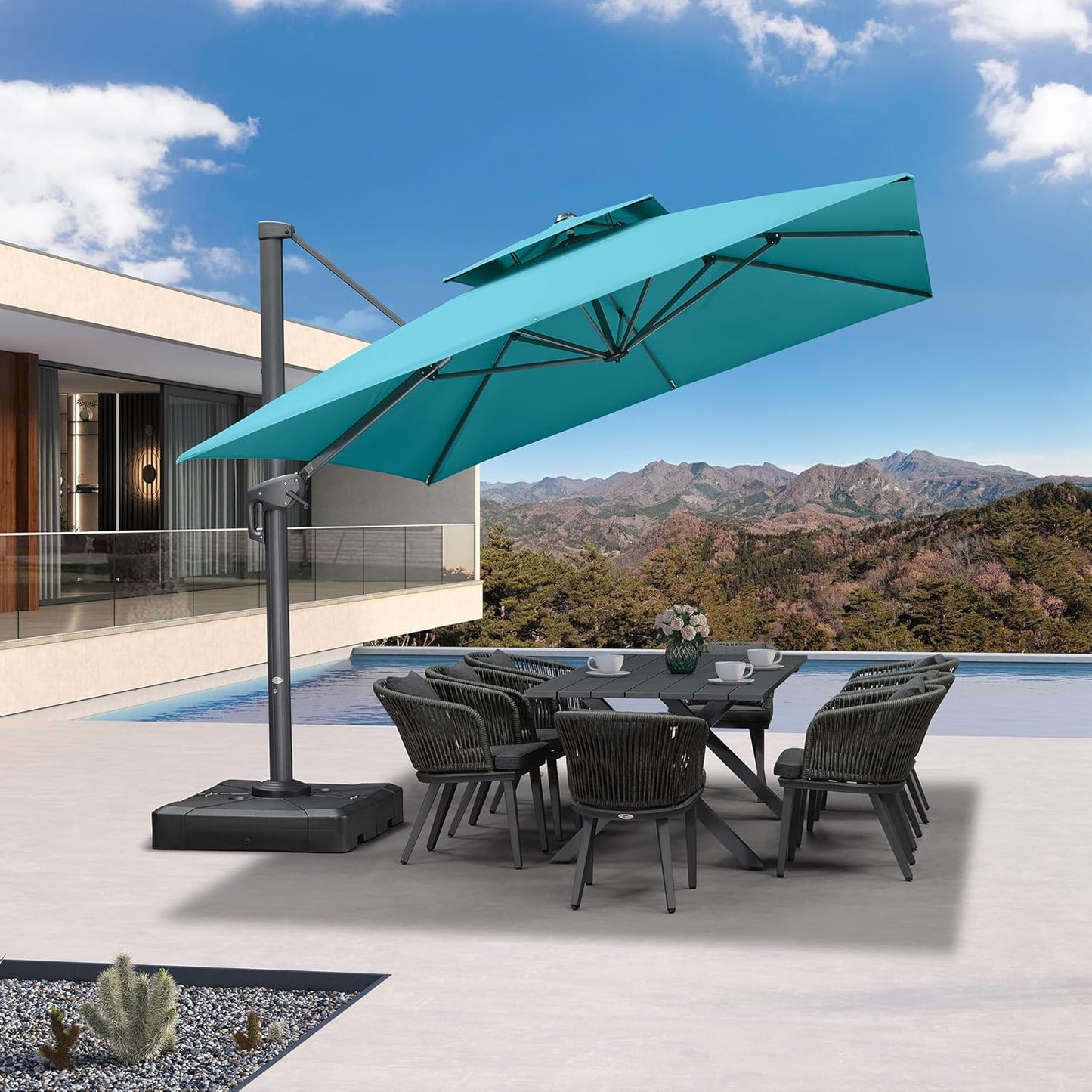 12ft Patio Umbrella with Base Large Outdoor Square Umbrella