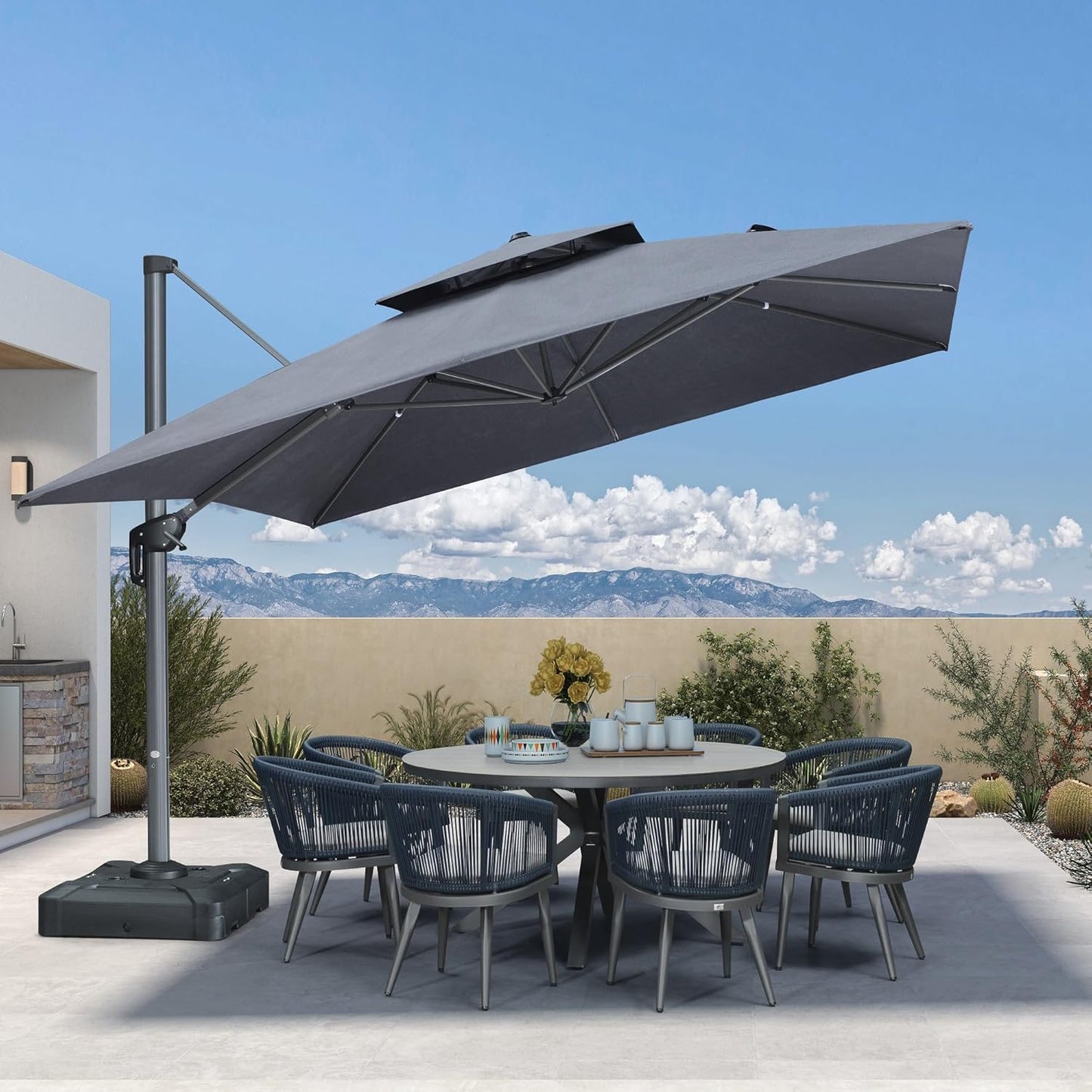 12ft Patio Umbrella with Base Large Outdoor Square Umbrella