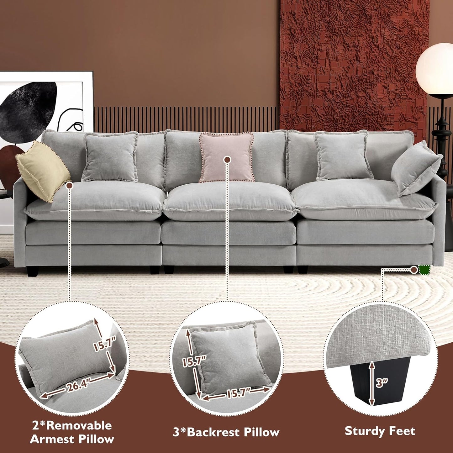 146" U-Shaped Modern Sofa Modular Sectional Cloud Couch