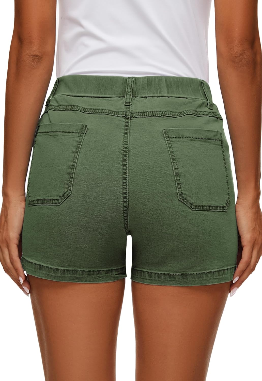 Womens Jean Shorts High Waisted Summer Cotton Elastic Waist Denim Shorts with Pockets