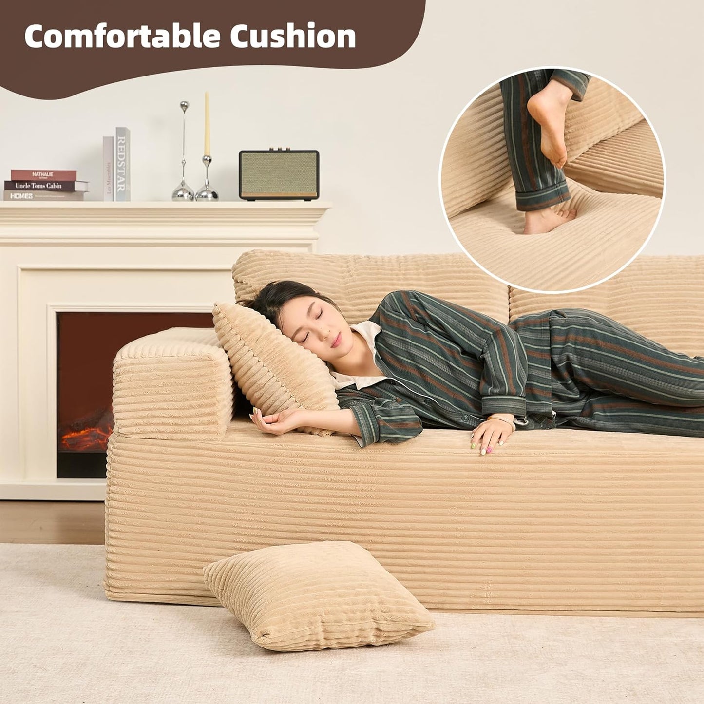 107" Boneless Couch with Deep Seat Cloud Sectional Couch for Living Room