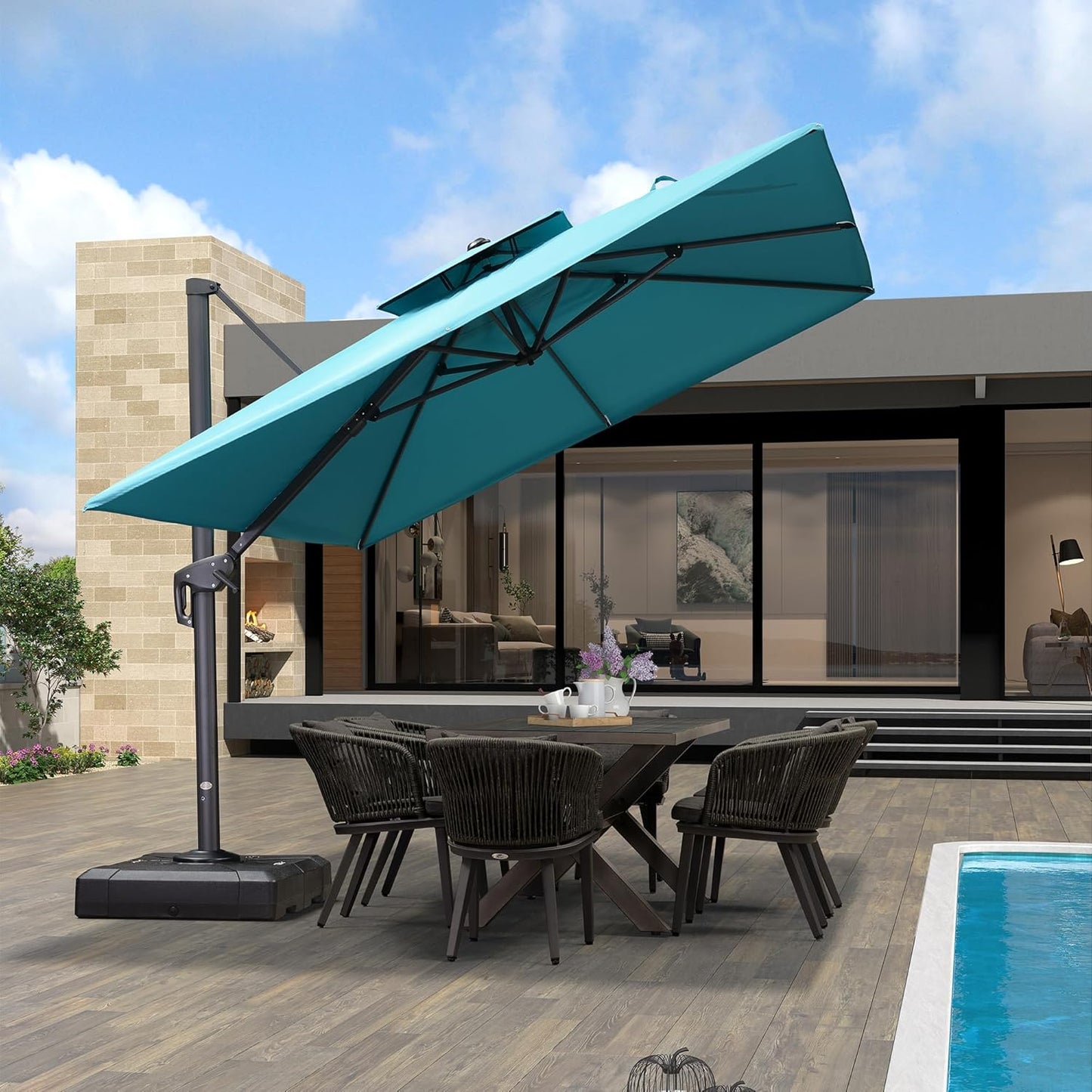 12ft Patio Umbrella with Base Large Outdoor Square Umbrella