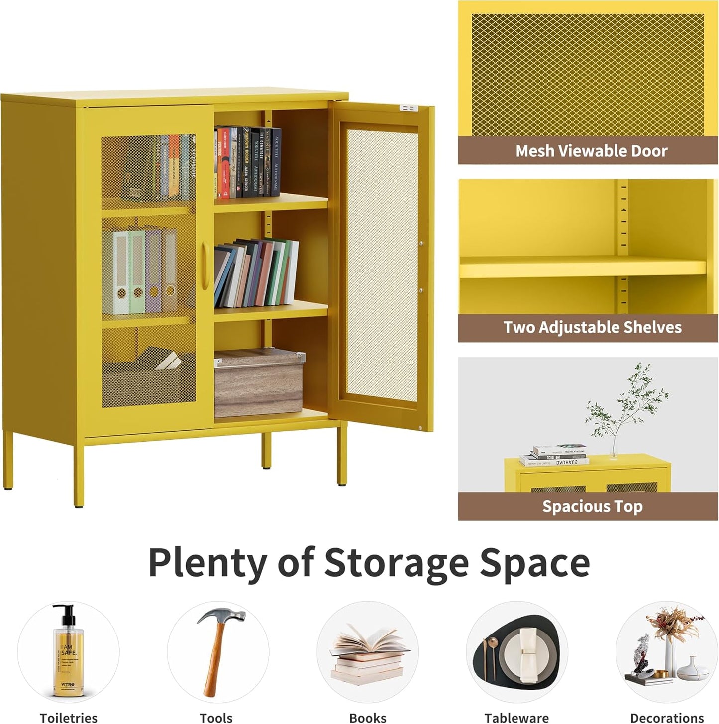 2 Door Storage Sideboard Metal Storage Cabinet with 2 Adjustable Shelf