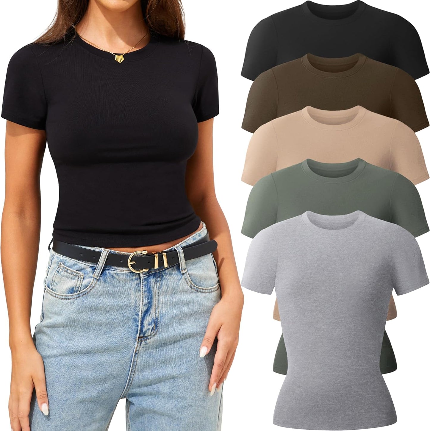 5 Pack Womens T Shirts Crew Neck Short Sleeve Shirts
