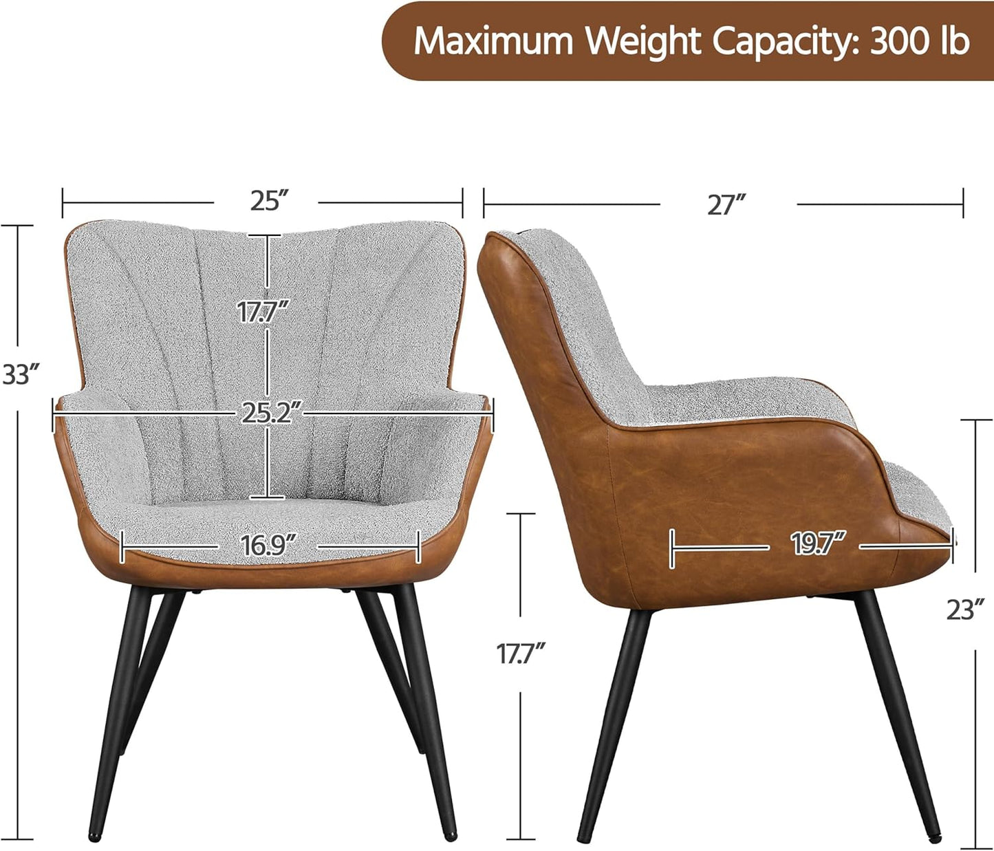 Yaheetech PU Leather Armchair Modern Accent Chair with Metal Legs