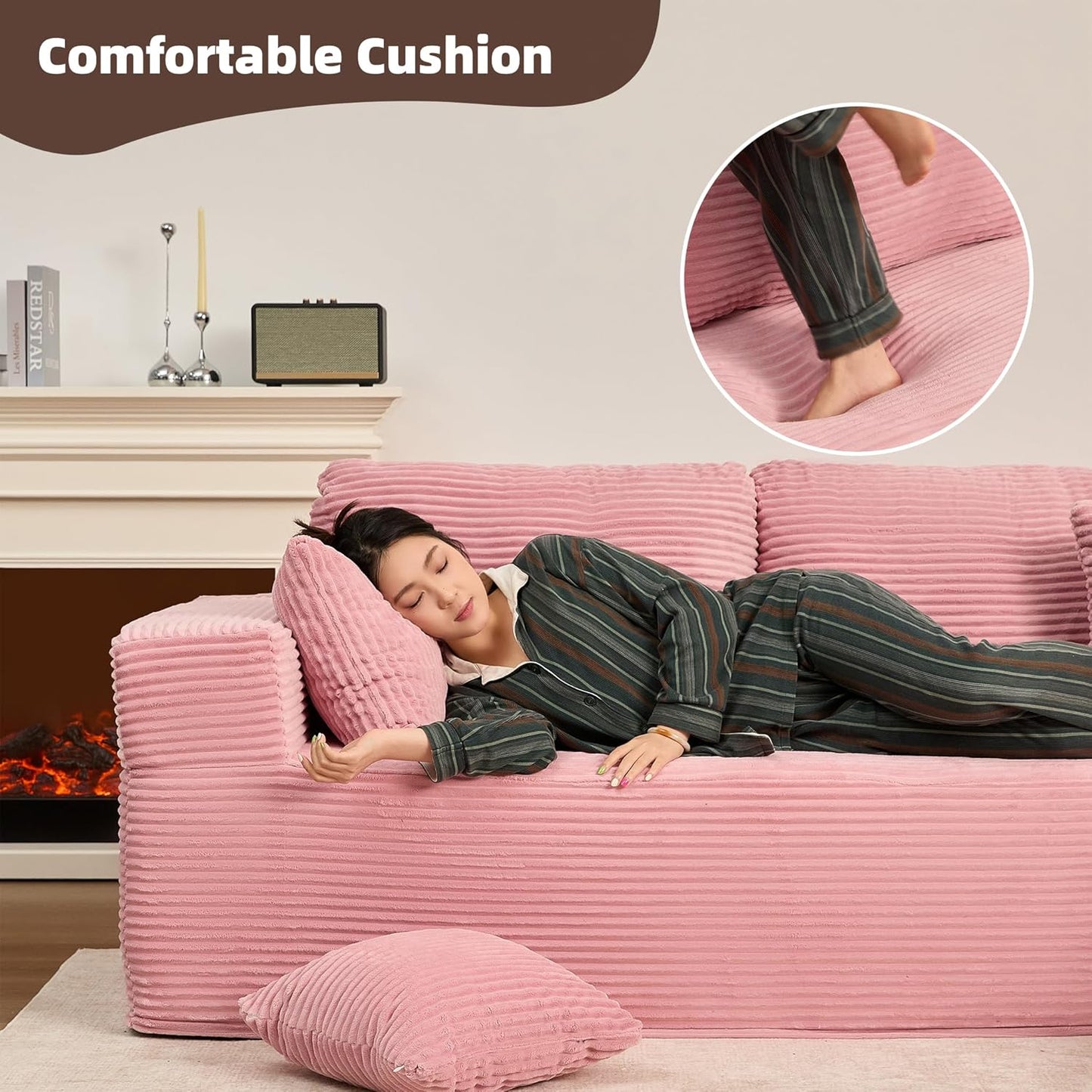 107" Boneless Couch with Deep Seat Cloud Sectional Couch for Living Room
