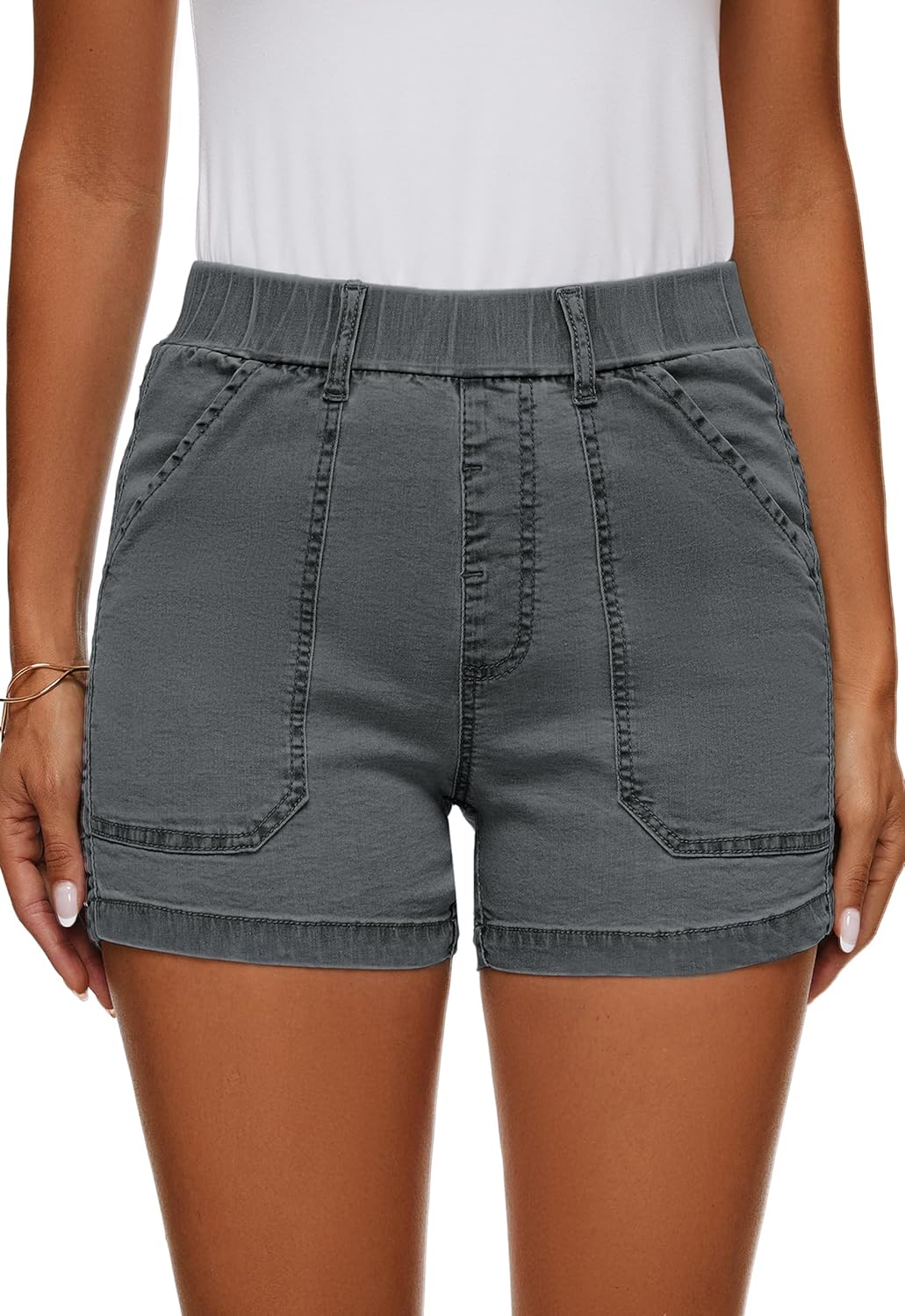 Womens Jean Shorts High Waisted Summer Cotton Elastic Waist Denim Shorts with Pockets